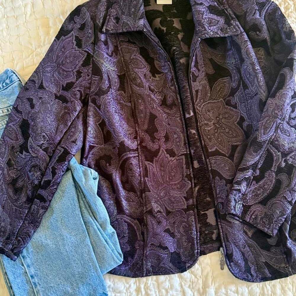Vtg 90s bon worth purple paisley tapestry jacket SP whimsigoth grandmacore